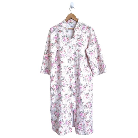 Miss Elaine Cottagecore Quilted Kaftan Nightgown Robe Size S Floral Full Zip - Picture 1 of 7